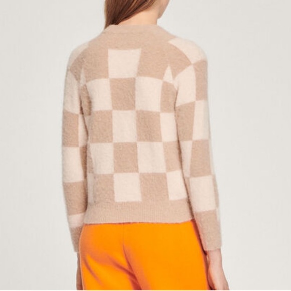 Sandro Paris Checkered Knit Mohair Sweater Size Medium - Picture 4 of 11